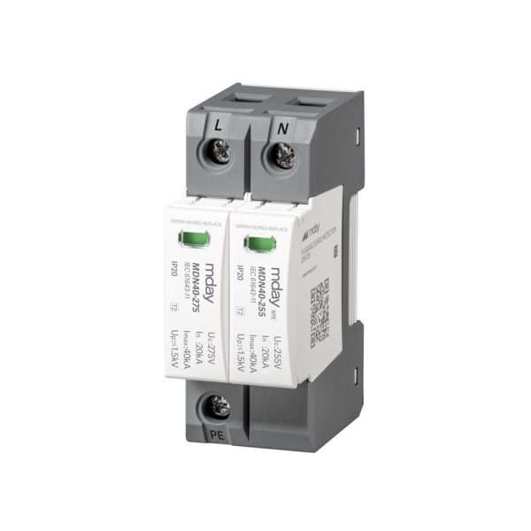 سرج ارستر 40 کیلوآمپر، 320 ولت، 2 پل، برند Mday، مدل MDN40-AC-1P+NPE - تصویر 4