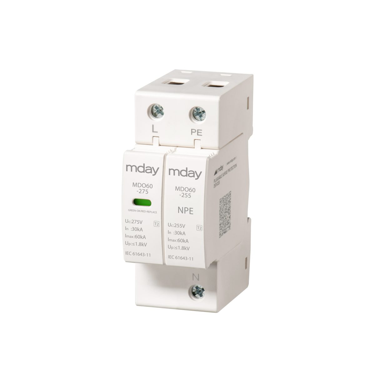 سرج ارستر 60 کیلوآمپر، 440 ولت، 2 پل، برند Mday، مدل Mdo60-Ac-1P+Npe - تصویر 2